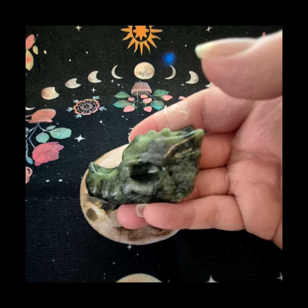 Serpentine Dragon Head Carving Green Stone Sculpture