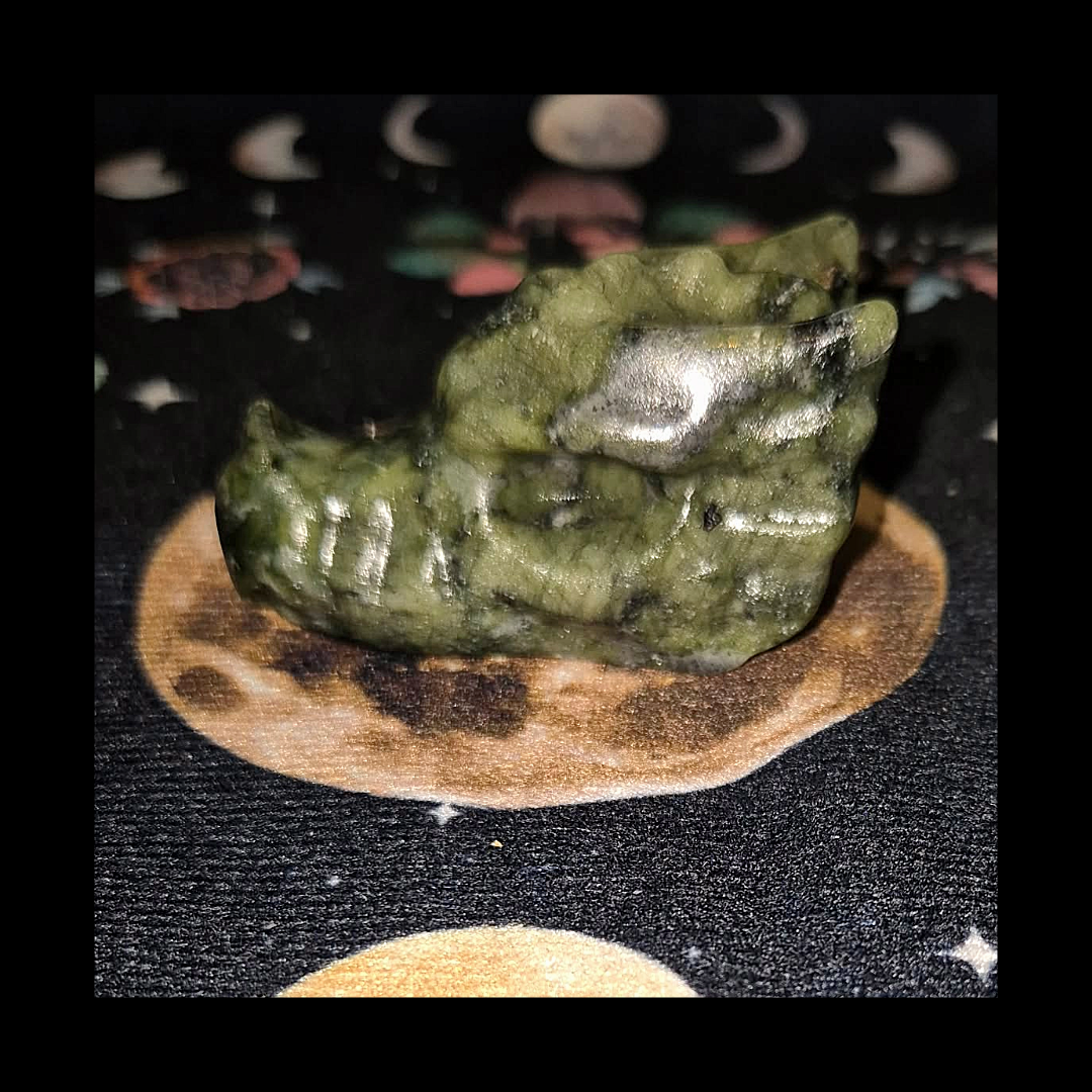 Serpentine Dragon Head Carving Green Stone Sculpture