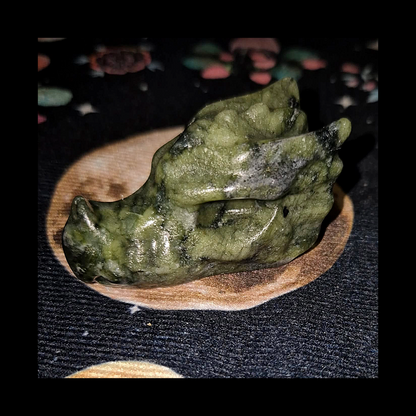 Serpentine Dragon Head Carving Green Stone Sculpture