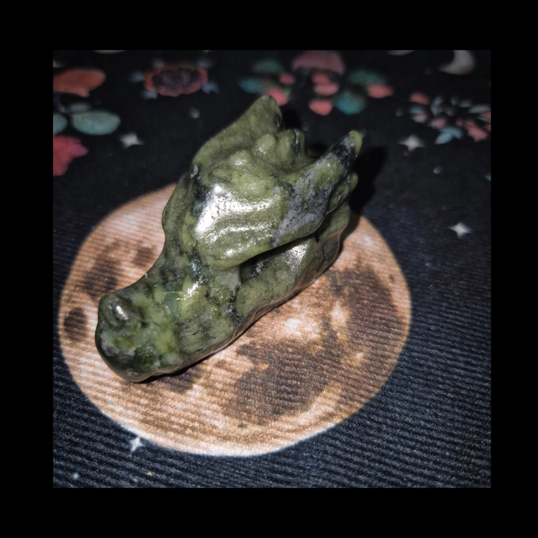 Serpentine Dragon Head Carving Green Stone Sculpture