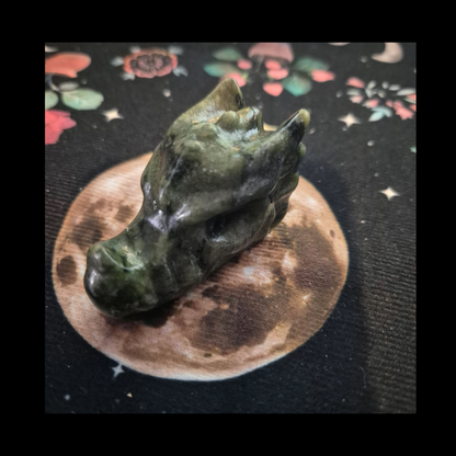 Serpentine Dragon Head Carving Green Stone Sculpture