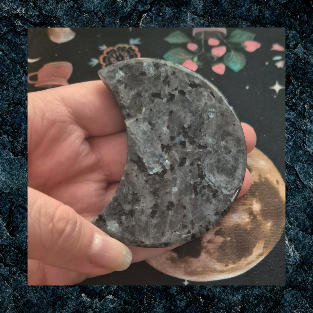 Larvikite Crescent Moon Crystal Gemstone Carving