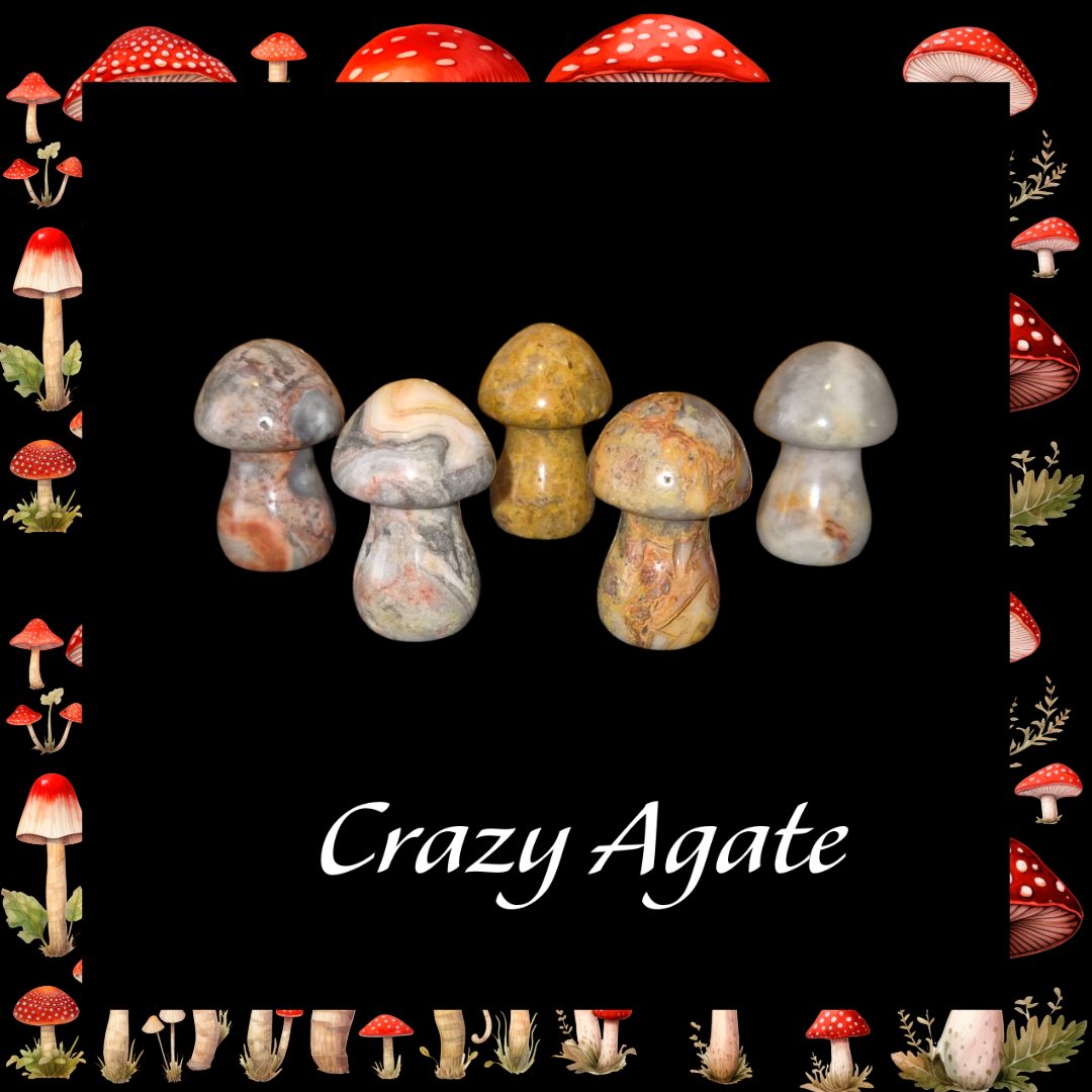 Gemstone Mushroom 1×1.5" Hand‑Carved Crystals
