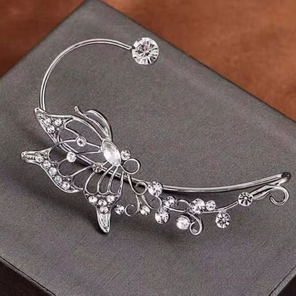 Butterfly crystal earring cuff clip on earrings