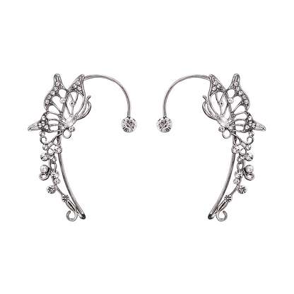 Butterfly crystal earring cuff clip on earrings