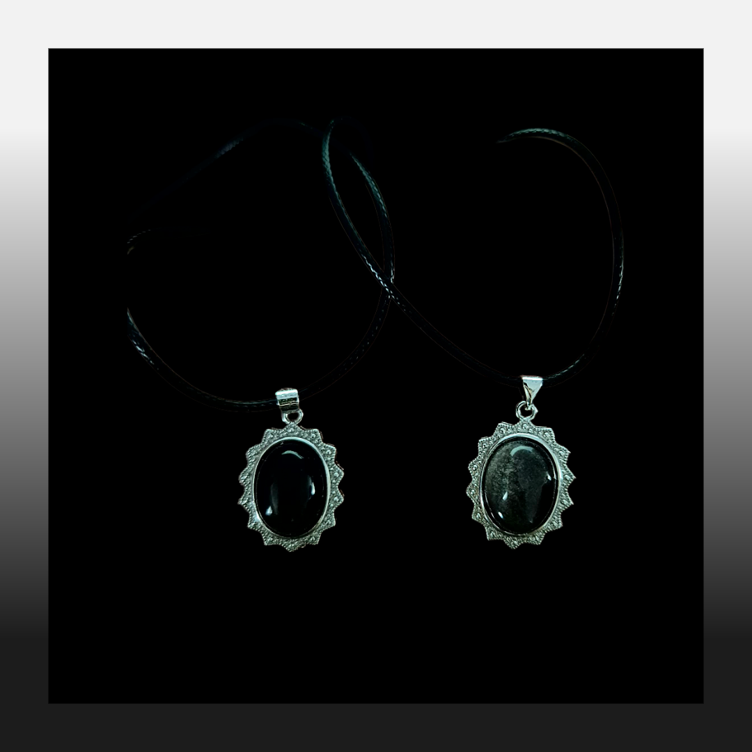 Silver sheen obsidian pendant necklace