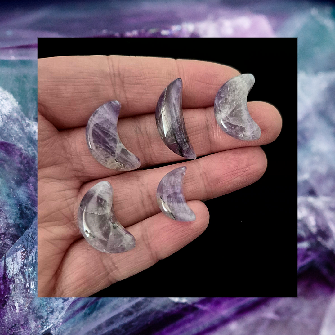 Dream Amethyst Crescent Moon – 1.5–2 cm Polished Mini Crystal