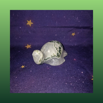 Druzy Moss Agate Turtle Carving – 140g