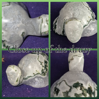 Druzy Moss Agate Turtle Carving – 140g