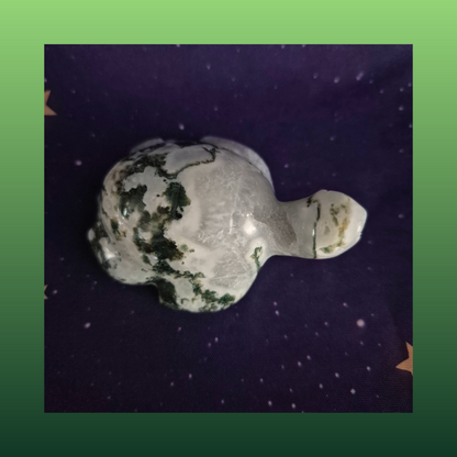Druzy Moss Agate Turtle Carving – 140g
