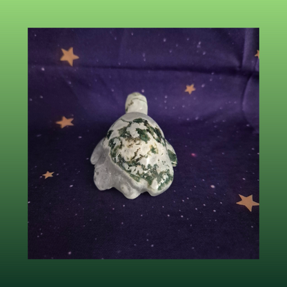 Druzy Moss Agate Turtle Carving – 140g