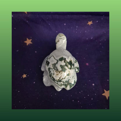Druzy Moss Agate Turtle Carving – 140g