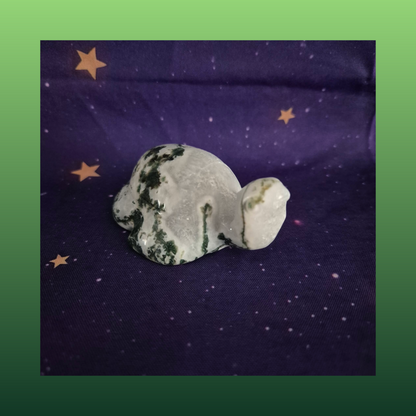 Druzy Moss Agate Turtle Carving – 140g