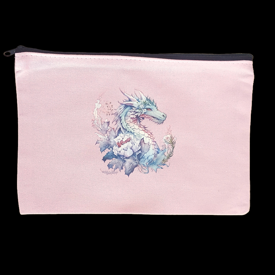 Floral dragon pink tote bag and zip case set