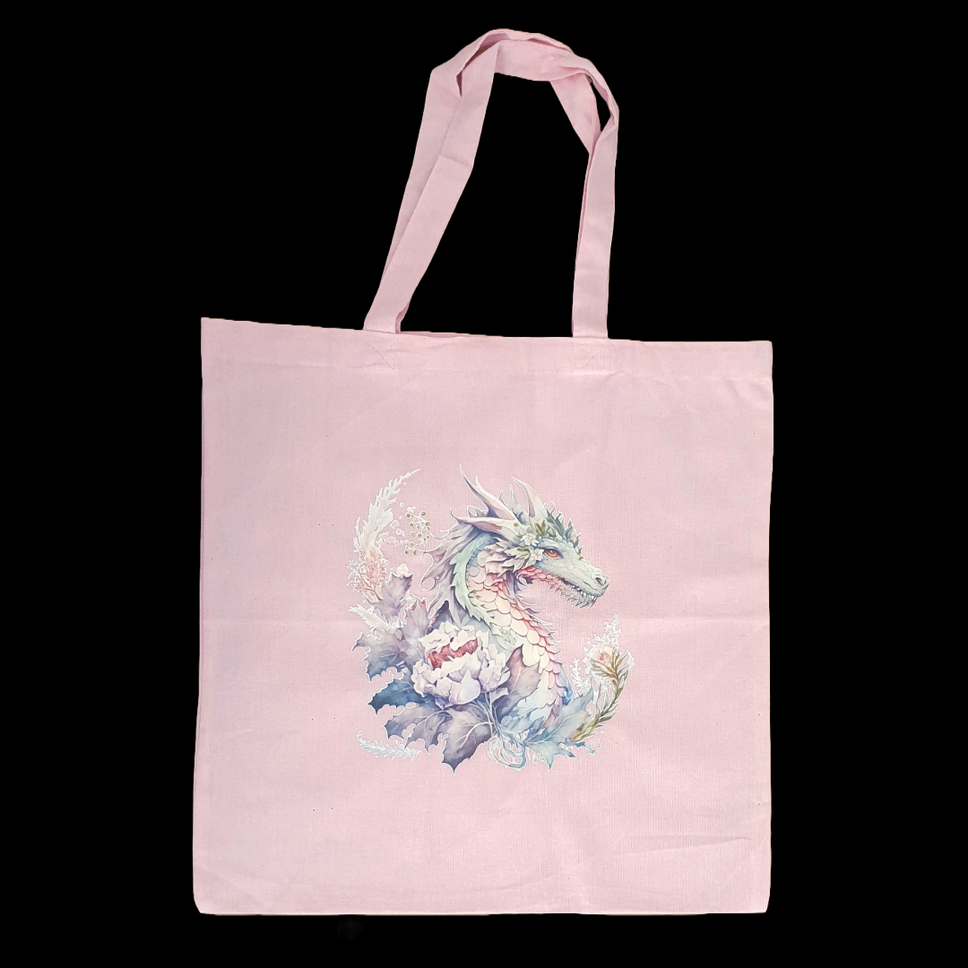 Floral dragon pink tote bag and zip case set