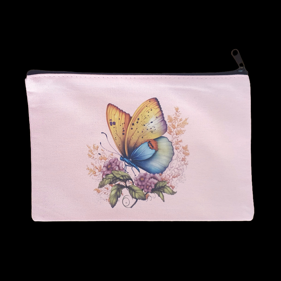 Fashion butterfly pink tote bag and zip case set