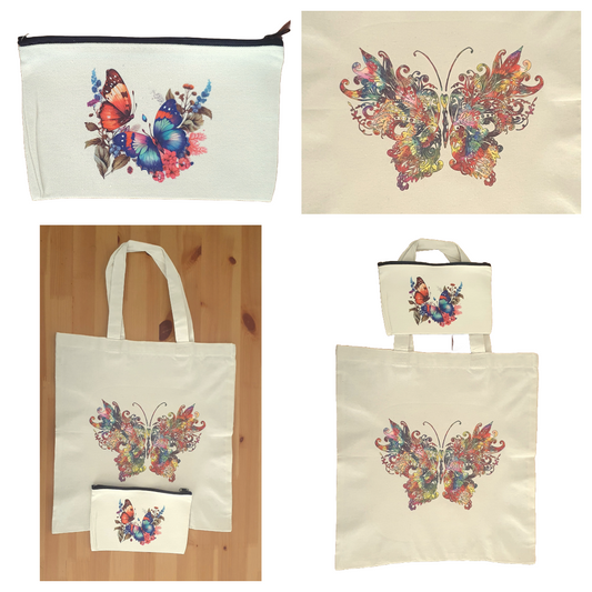 Butterfly design tote bags and zip case set