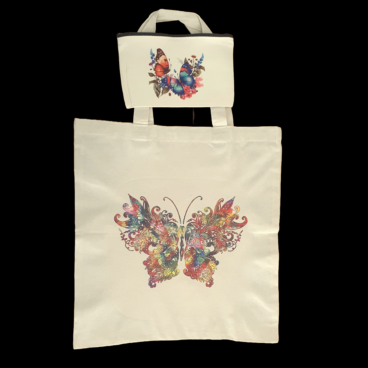 Butterfly design tote bags and zip case set