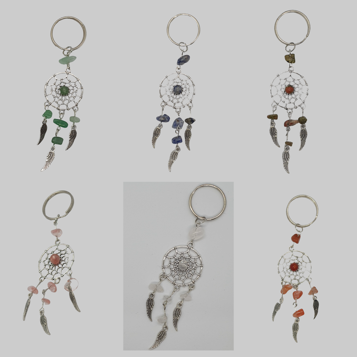 Gemstone angel wing feather dream catcher key ring