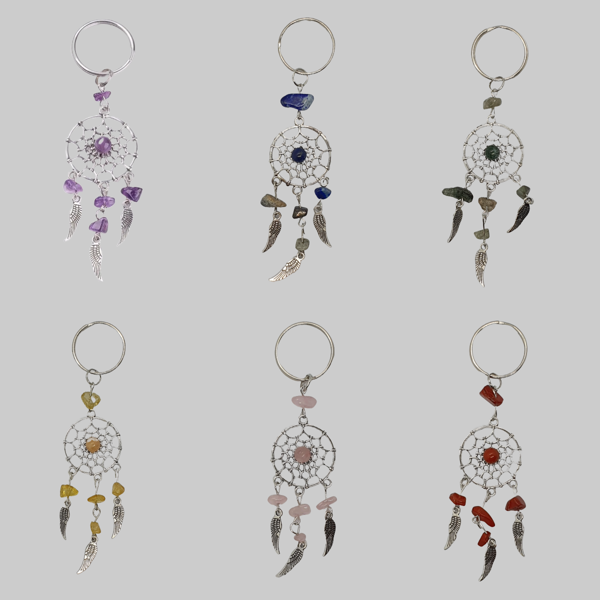 Gemstone angel wing feather dream catcher key ring