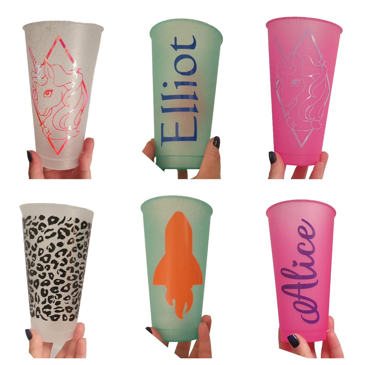 Personalised glitter 700ml cold cups