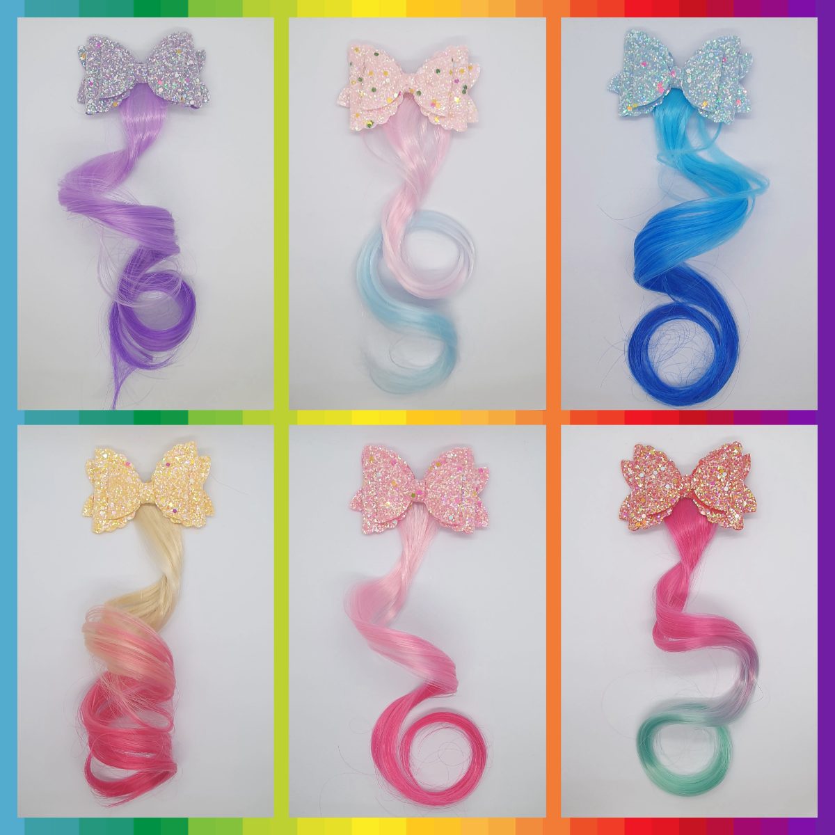 Sparkly shimmery double layered bow with coloured hair extension hair clip