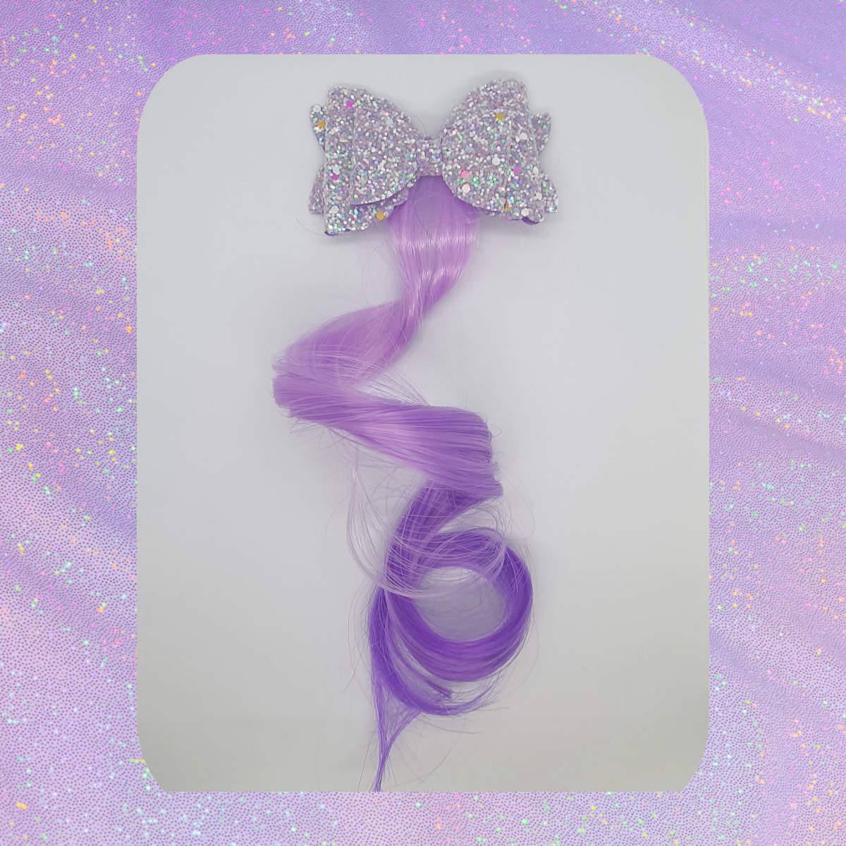 Sparkly shimmery double layered bow with coloured hair extension hair clip