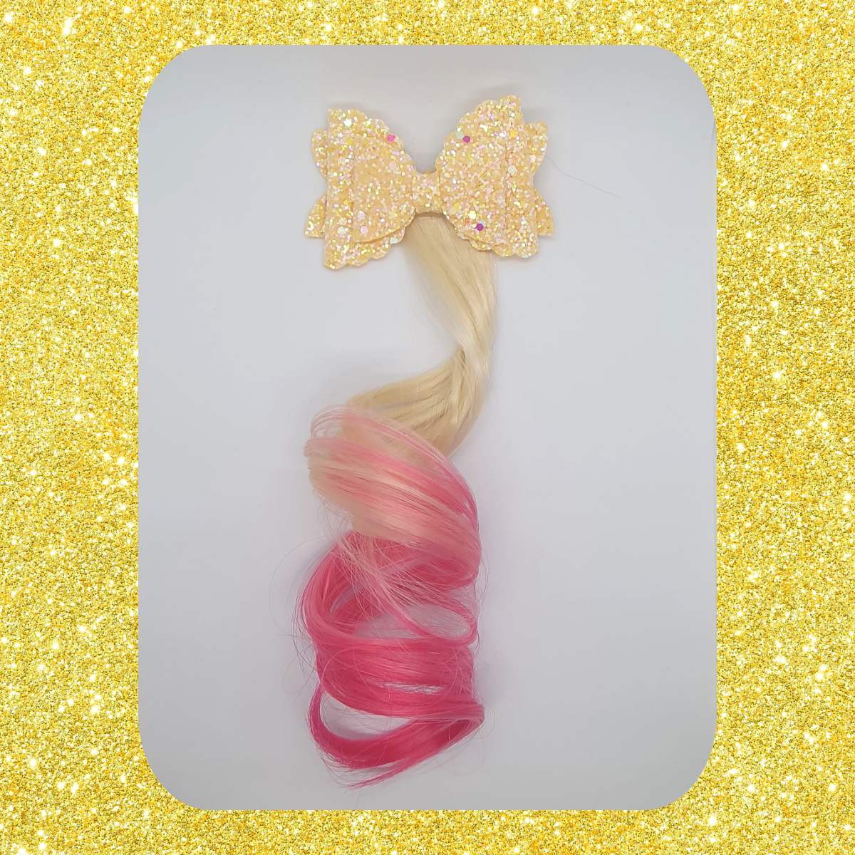 Sparkly shimmery double layered bow with coloured hair extension hair clip