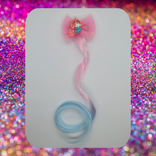 Mermaid hair bow clip with colourful hair extension