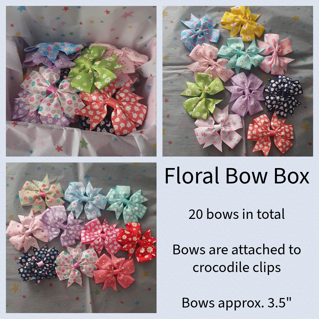 Floral hair bow box - 20 floral ribbon bows