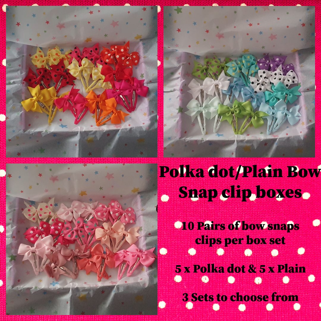 Polka dot and plain ribbon bow snap clips sets