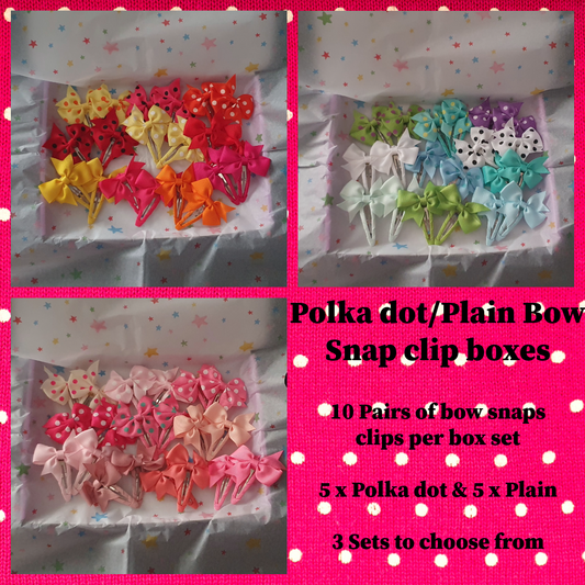 Polka dot and plain ribbon bow snap clips sets