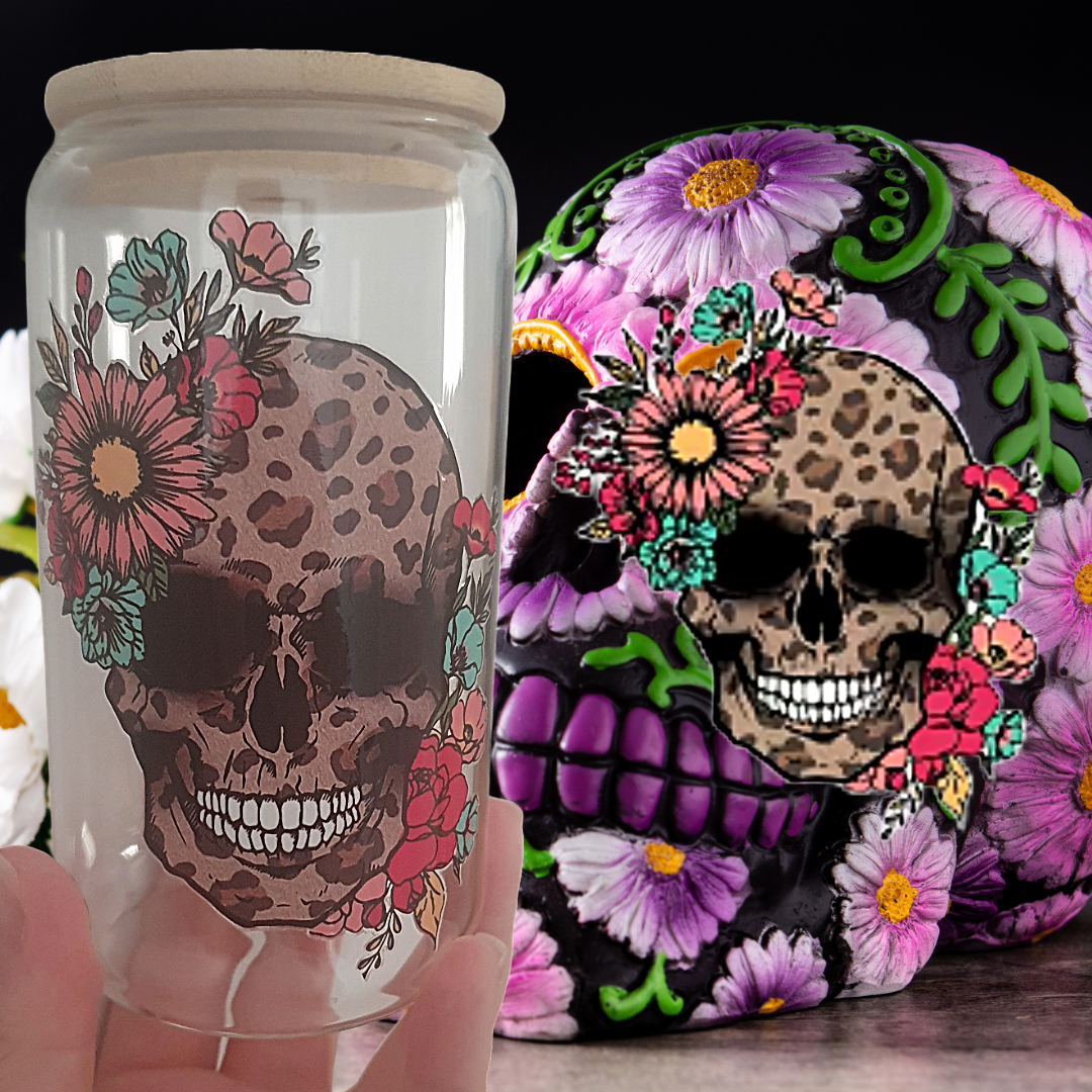 16oz glass tumblers liberty glass with Unicorn Rainbow Skulls Flowers Gamer UV DTF designs