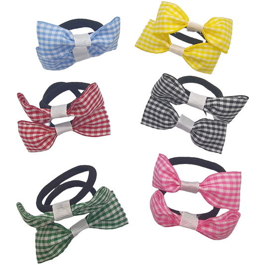 Gingham print back to school ribbon hair pigtail bow bobbles