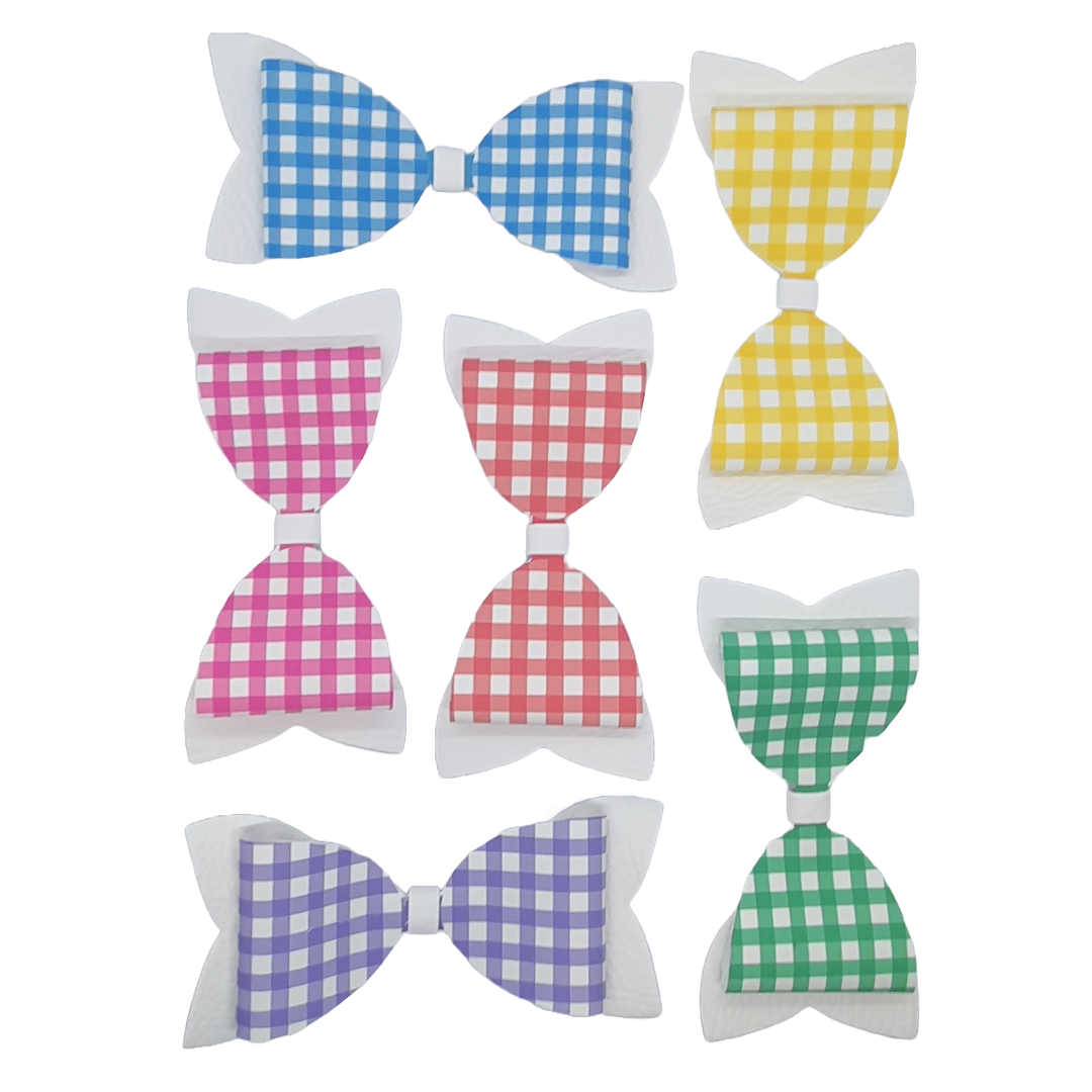 Gingham print back to school hair bow clips