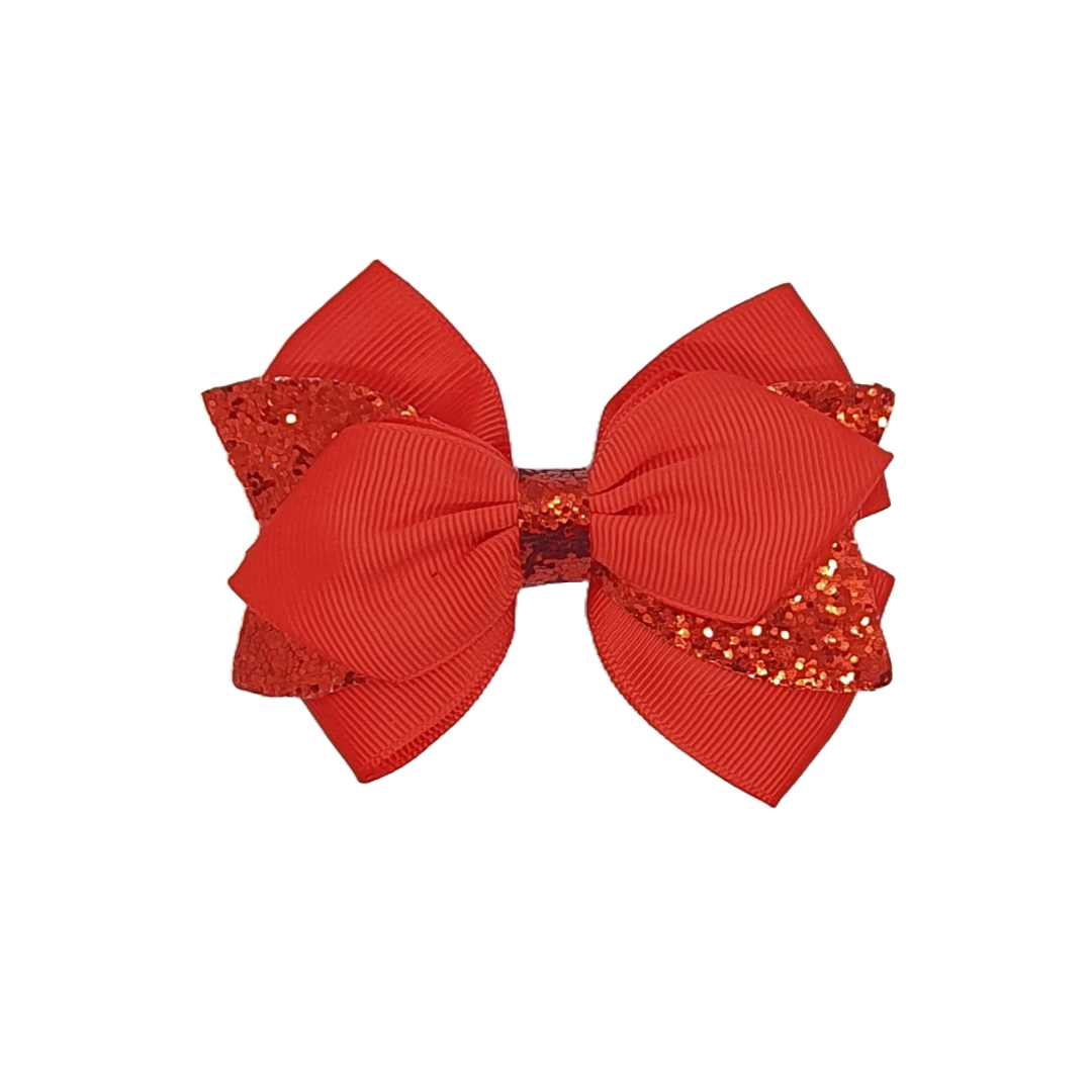 Ribbon and sparkly triple layer hair bow clips