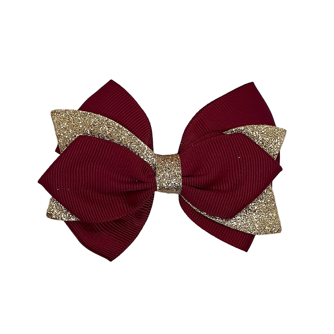 Ribbon and sparkly triple layer hair bow clips