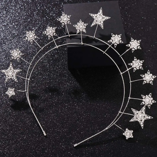 Celestial star design clear crystal rhinestones headband  tiara crown