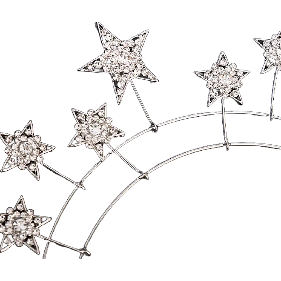 Celestial star tiara crown headband with clear crystal rhinestones