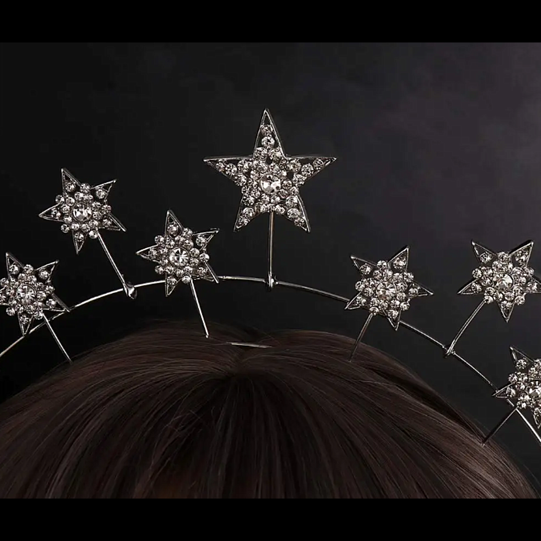 Celestial star tiara crown headband with clear crystal rhinestones