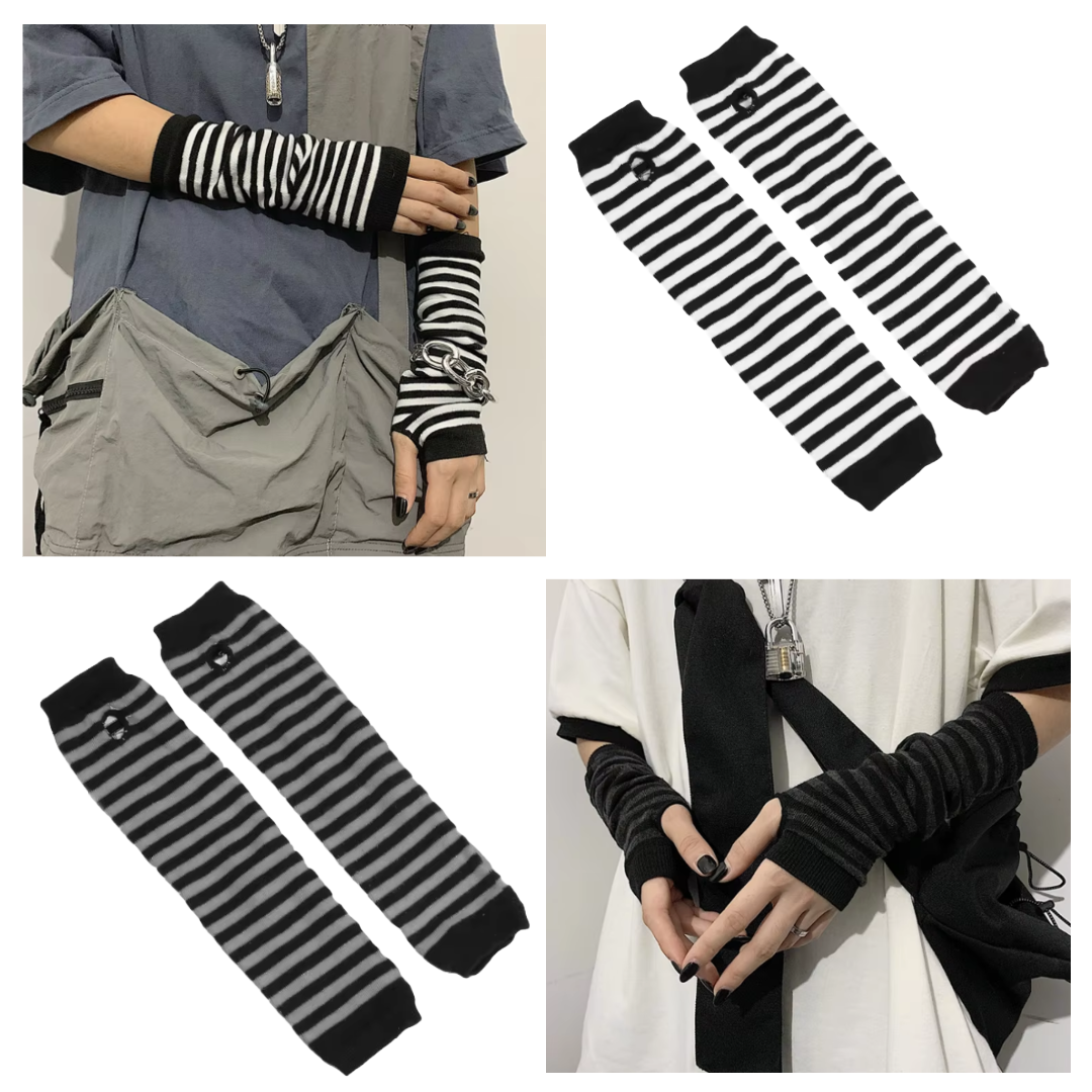 Arm warmer fingerless gloves - striped and plain designs