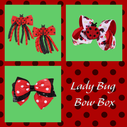 Lady Bug Red Black Spots Themed Ribbon Hair Bow Clips Set