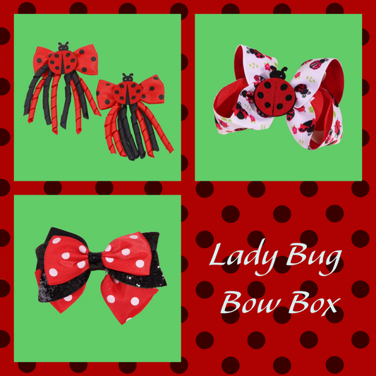 Lady Bug Red Black Spots Themed Ribbon Hair Bow Clips Set