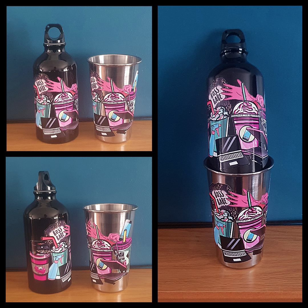 500ml aluminium water bottle  and  stainless steel  cup set