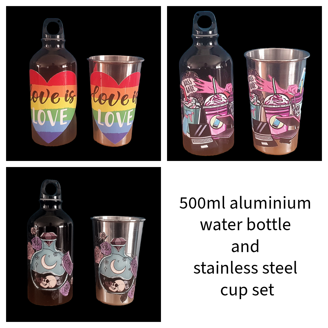 500ml aluminium water bottle  and  stainless steel  cup set