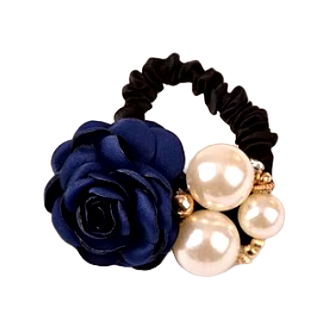 Material rose and faux pearl black mini scrunchie bobble