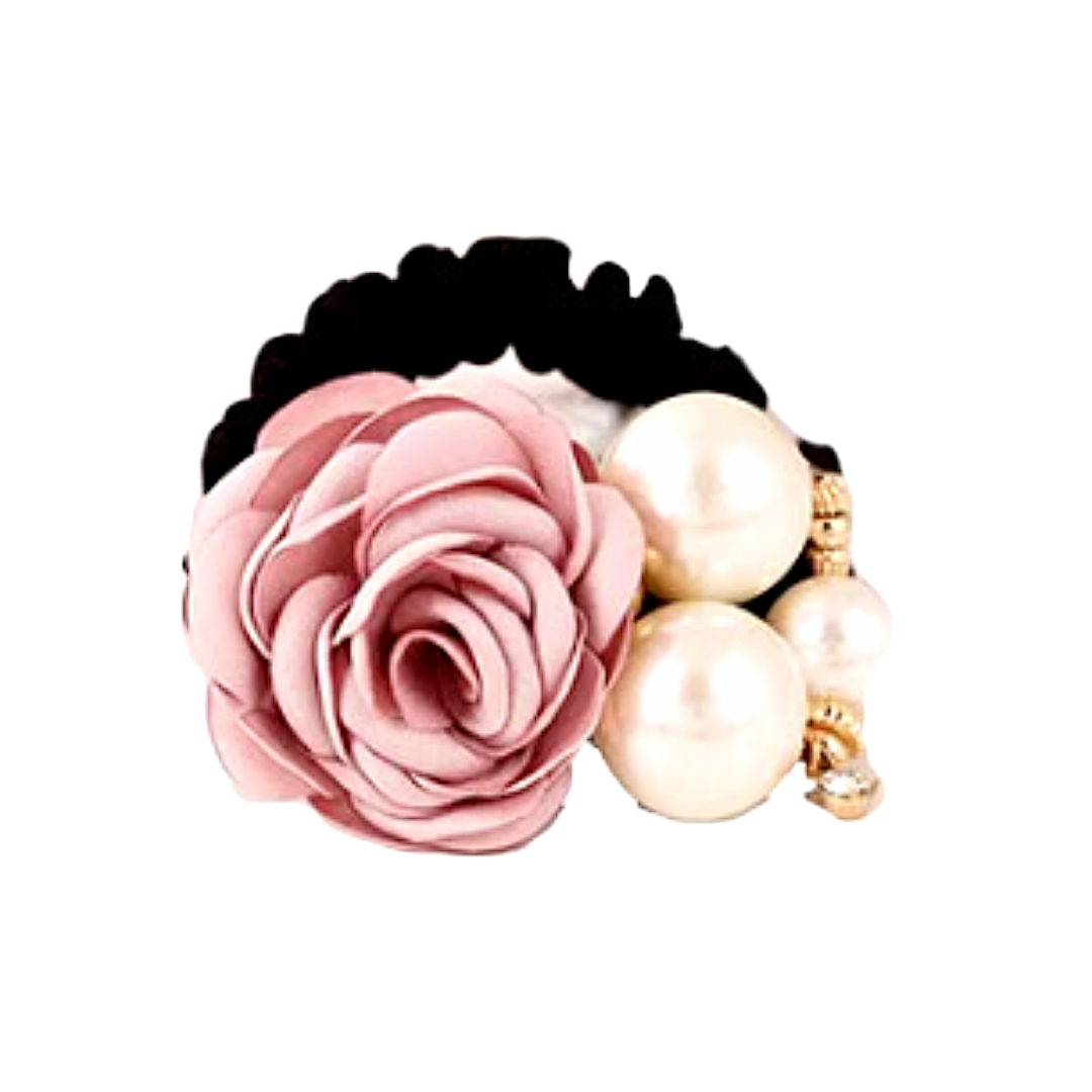 Material rose and faux pearl black mini scrunchie bobble