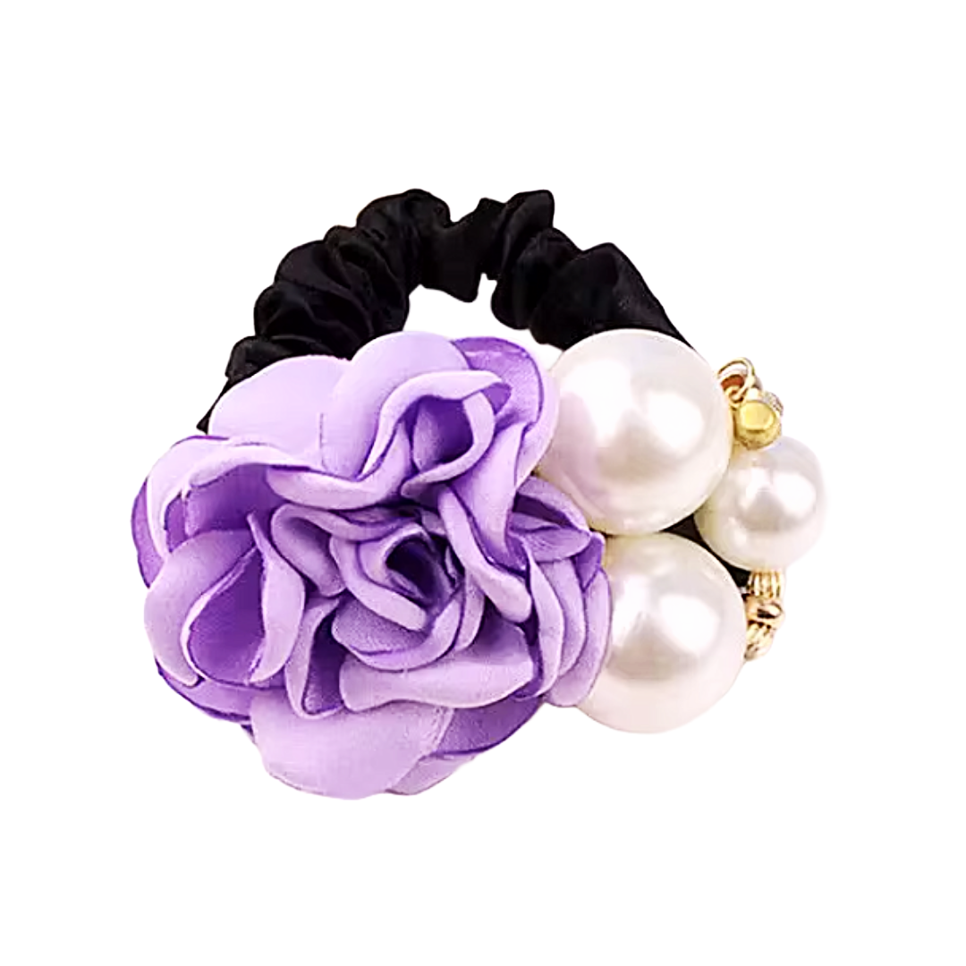 Material rose and faux pearl black mini scrunchie bobble