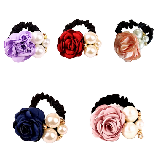 Material rose and faux pearl black mini scrunchie bobble