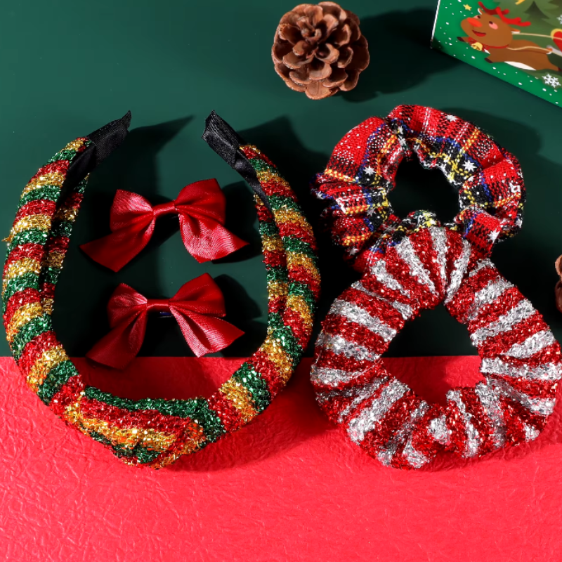 Festive hair accessory set - knotted headband, scrunchies and bows